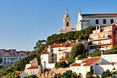 Portugal, Lisbon, church and Miradouro de Graca seen from the Rua Costa do Castelo