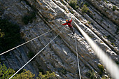 France, Alpes Maritimes, Puget Theniers, Via ferrata Les Demoiselles du Catasgnet, Pont Himalayen