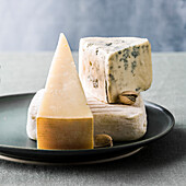 Variety of cheeses on plate