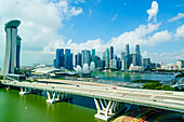 Busy roads leading to the Marina Bay Sands, Gardens by the Bay and ArtScience Museum with the city skyline beyond, Singapore, Southeast Asia, Asia
