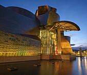 The Guggenheim Museum at night, Bilbao, Biscay, Basque Country, Spain, Europe