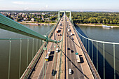 Rheinbrücke bei Rodenkirchen, A 4, Blick vom Pylon, erdverankerte Kabelhängebrücke, Endverankerung der 61 Einzelseile, Widerlager, Bau der Reichsautobahn, Paul Bonatz, Fritz Leonhardt, Geschichte, Propaganda, Hitler, Deutsche Autobahn, Verkehr, Verkehrsne