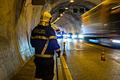 German Autobahn, A 71, fireman inside the tunnel, accident, emergency, safety, motion, blurred, motorway, freeway, speed, speed limit, traffic, infrastructure, Germany