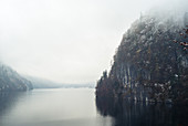 The Lake Koenigssee after the first Snowfall, Koenigssee, Berchtesgaden, Germany.