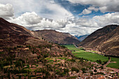 Wide angle shot of the Sacred Valley, near Cusco, Peru.