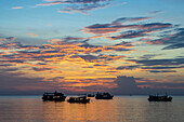 Sun sets over scuba diving boats in Koh Tao, Thailand, Southeast Asia, Asia
