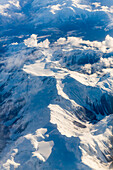 Aerial view of fresh snow on the Cascade mountain range, Washington, United States of America