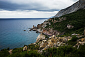 Rugged coastline of a greek island and the Aegean sea, Skiathos, Greece