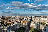 view from Potsdamer Platz to Leipziger Strasse with Berlin cathedral and TV Tower in the background, Berlin, Germany