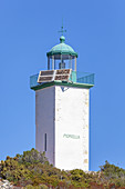 Leuchtturm Phare de Mortella in der Desert des Agriates, bei Saint-Florent, Korsika, Südfrankreich, Frankreich, Südeuropa, Europa
