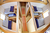 View into communal bunks with open roof, hut Rifugio Treviso Val Canali, Val Canali, Pala Group, Dolomites, UNESCO World Heritage Site Dolomites, Trentino, Italy