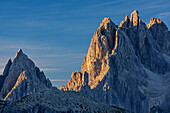 Rock jags of Cadini Group, hut Rifugio Auronzo, Dolomites, UNESCO World Heritage Site Dolomites, Venetia, Italy