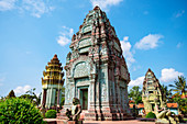 Statues and ornate pillars at Angkor Wat, Siem Reap, Cambodia