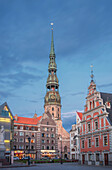 Ornate buildings in Riga cityscape, Riga, Latvia