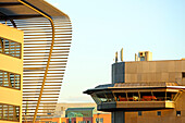 Facade of ZOB, central bus station and the signal box of the main station, Munich, Bavaria, Germany