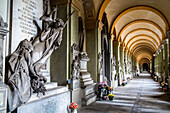 sculptures, Colonnade, Monumental Cemetery of Staglieno, nobody, Genoa, Liguria, Italy