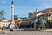 Rossio Square or Pedro IV Square, fountain, column, Lisbon, Portugal