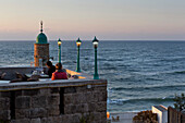 Dining in Jaffa overlooking the Mediterranean Sea, Tel-Aviv, Israel
