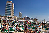Busy beach day, Tel-Aviv, Israel