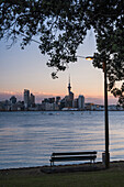 Auckland skyline at night seen from Bayswater, Auckland, North Island, New Zealand, Pacific