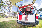 Otamure Bay campsite at dawn, Whananaki, Northland Region, North Island, New Zealand, Pacific