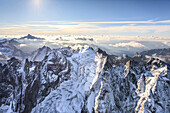 Luftaufnahme von Cima della Bondasca zwischen Ferro-Tal und Bondasca-Tal, Grenze zwischen Italien und der Schweiz, Europa