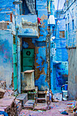 Straßenszene der Blauen Häuser, Jodhpur, die Blaue Stadt, Rajasthan, Indien, Asien