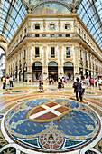 Mosaic tiled floor, Vittorio Emanuele II Gallery, Milan, Lombardy, Italy, Europe