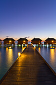 Overwater villas at Olhuveli Beach and Spa Resort, South Male Atoll, Kaafu Atoll, Maldives, Indian Ocean, Asia