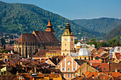 Romania, Transilvania, Brasow City The Black Chur Roof.