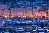 France, Corsica, Haute-Corse Department, Le Cap Corse, Bastia, Old Port, dusk