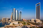 UAE, Abu Dhabi, Etihad Towers and ADNOC Tower.