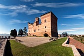 View of the Castle of Grinzane Cavour Unesco heritage in the territory of the Langhe Piedmont Italy.