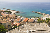 The view towards Pizzo Marina with Piazza Musolino from Piazza della Repubblica, Pizzo or Pizzo Calabro, Vibo Valentia, Calabria, Southern Italy, Italy.