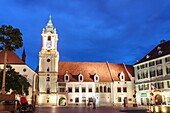 Old Town Hall at dusk. Main square Bratislava, Slovakia.