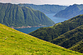 View of Como Lake brach from Rifugio Venini, Monte Galbiga, Lombardy, Italy.