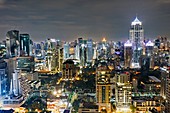 Elevated city view at night. Bangkok, Thailand.
