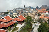 Elevated view of French Village. Ba Na Hills Mountain Resort, Da Nang, Vietnam.