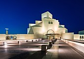 Night view of Museum of Islamic Art in Doha Qatar.
