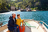 Grandfather and grandson, Sailing Boat, Port of Pasajes, Pasaia, Gipuzkoa, Basque Country, Spain, Europe