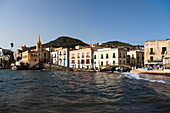 Marina Corta and San Guiseppe church, Lipari town, Lipari Island, Aeolian Islands, Lipari Islands, Tyrrhenian Sea, Mediterranean Sea, Italy, Europe