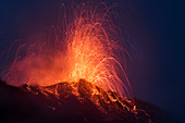 Eruption of Stromboli Volcano, 16.10.2016, Stromboli Island, Aeolian Islands, Lipari Islands, Tyrrhenian Sea, Mediterranean Sea, Italy, Europe