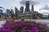 Bankenviertel, Fullerton Hotel, Wolkenkratzer, Dämmerung, Singapur, Singapur, Südasien