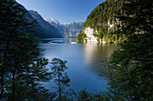 Königssee, Blick vom Malerwinkel, Nationalpark Berchtesgaden, Berchtesgadener Land, Bayern, Deutschland, Europa