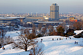 Winter day in the Olympic park, Headquarters of BMW, Munich, Upper Bavaria, Bavaria, Germany
