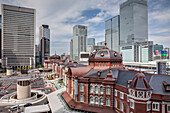 Tokyo Station with skyscrapers in background seen from JP Tower, Chiyoda-ku, Tokyo, Japan