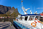 Hafen, Boot, Reine, Fjord, Moskenesoya, Lofoten, Norwegen, Europa