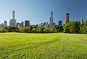 Hochhäuser am Central Park, Sheep Meadow, Manhatten, New York City, New York, USA