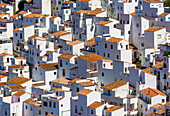 Casares, Provinz Malaga, Andalusien, Südspanien. Casares ist eine der ikonischen, weißgewaschenen Bergstädte im Landesinneren von der Costa del Sol.