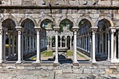 St Andrew cloister ruins, Garden near Christopher Columbus house, Genoa, Liguria, Italy.
